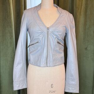 Women's vintage Y2K Light Gray genuine Leather Jacket